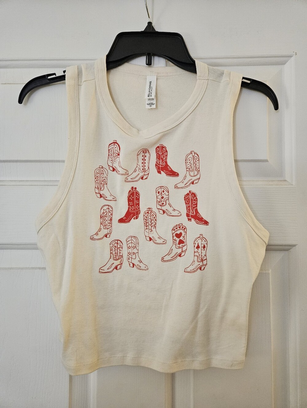 NWOT Bella Canvas Women's Cream Tank with Red Boot Print XL